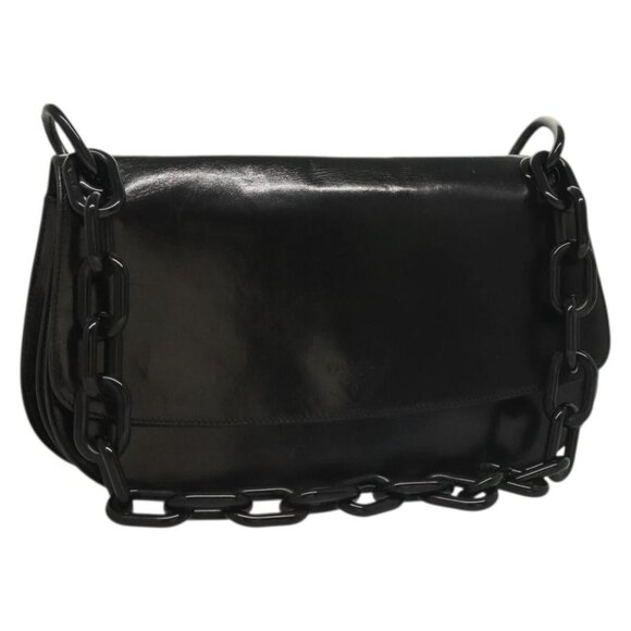 PRADA Chain Shoulder Bag Leather Black Auth 132369 - Picture 1 of 16
